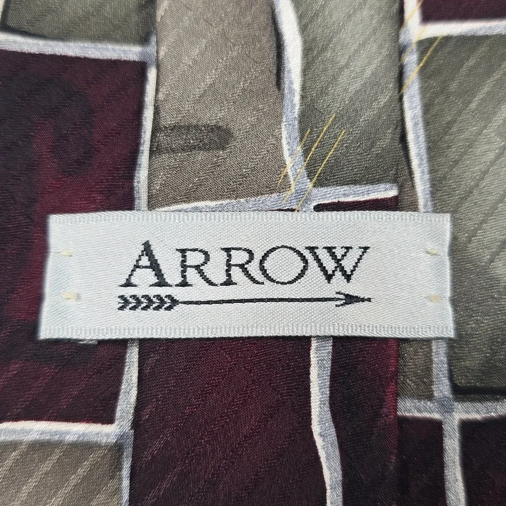 Arrow‎ Men's Silk Tie Lot of 2 Burgundy Gray Brown Geometric NWT